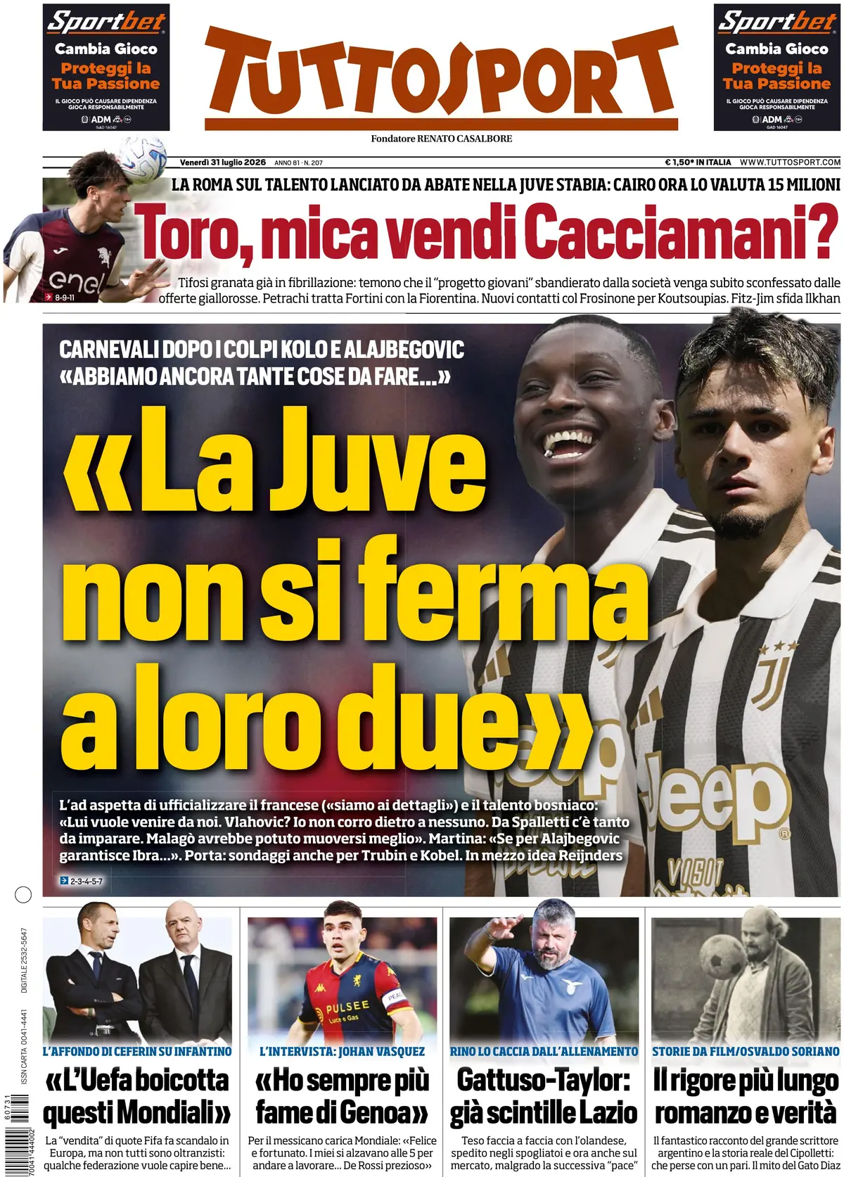 Le prime pagine dei quotidiani sportivi