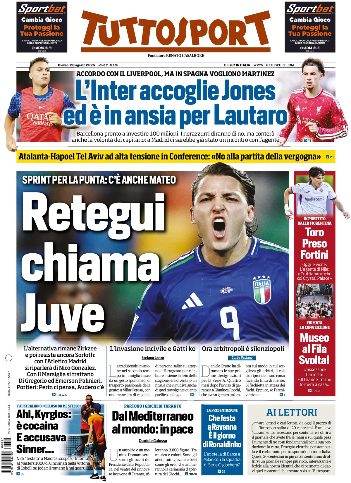 Le prime pagine dei quotidiani sportivi