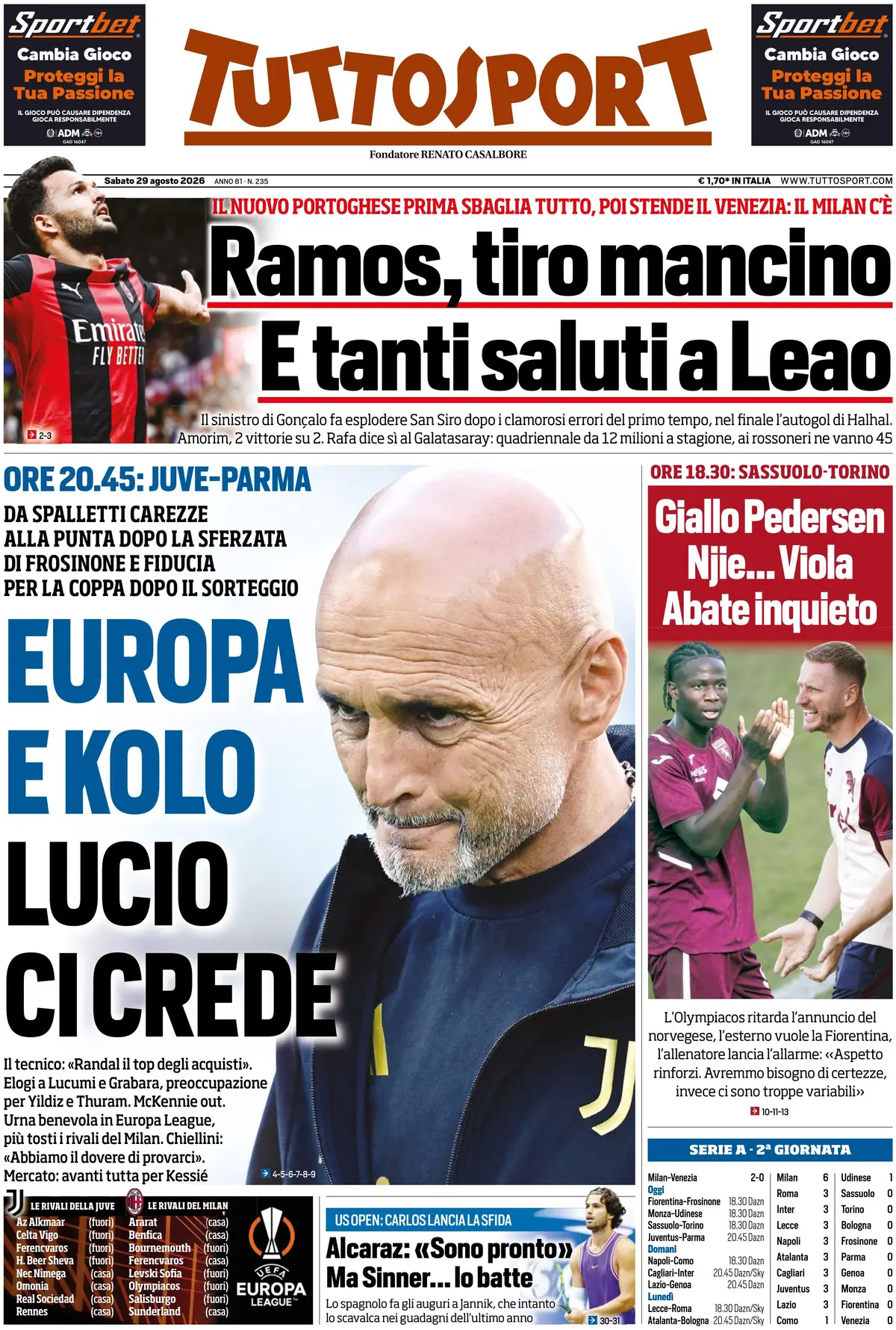 Le prime pagine dei quotidiani sportivi