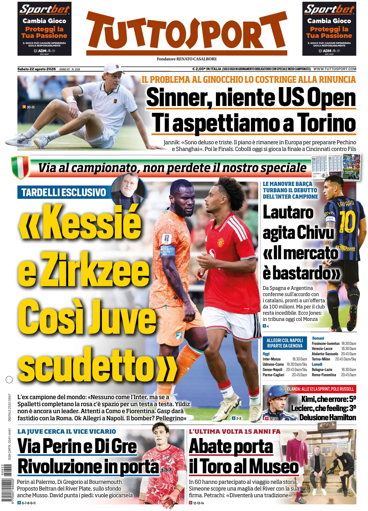 Le prime pagine dei quotidiani sportivi