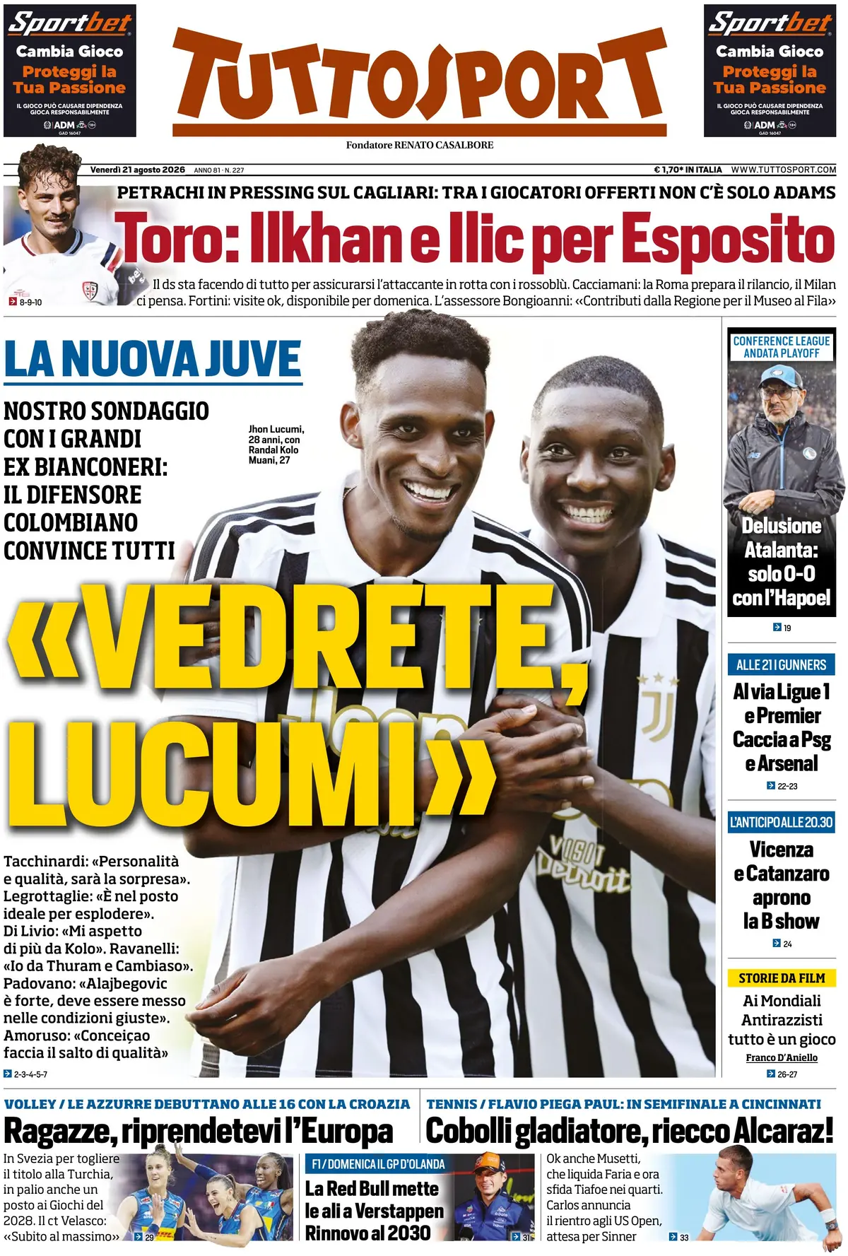 Le prime pagine dei quotidiani sportivi