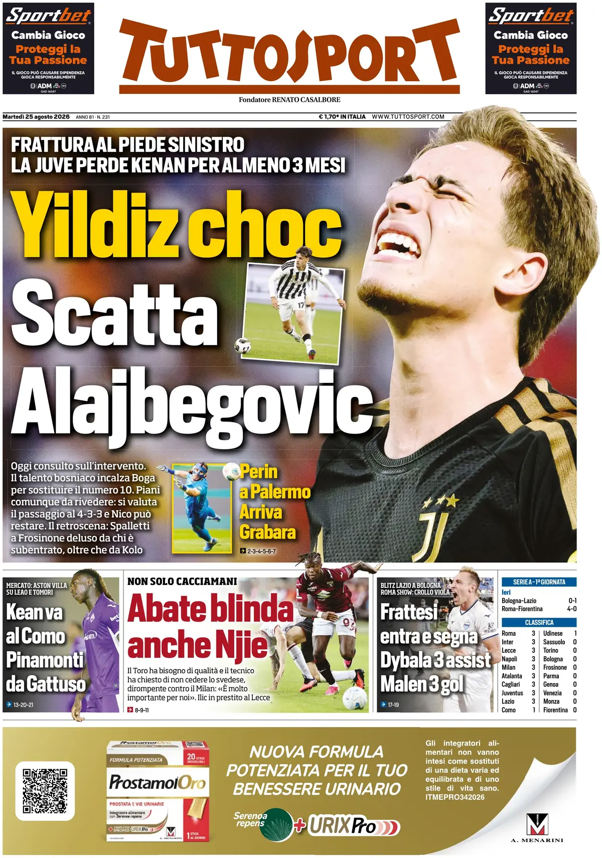 Le prime pagine dei quotidiani sportivi