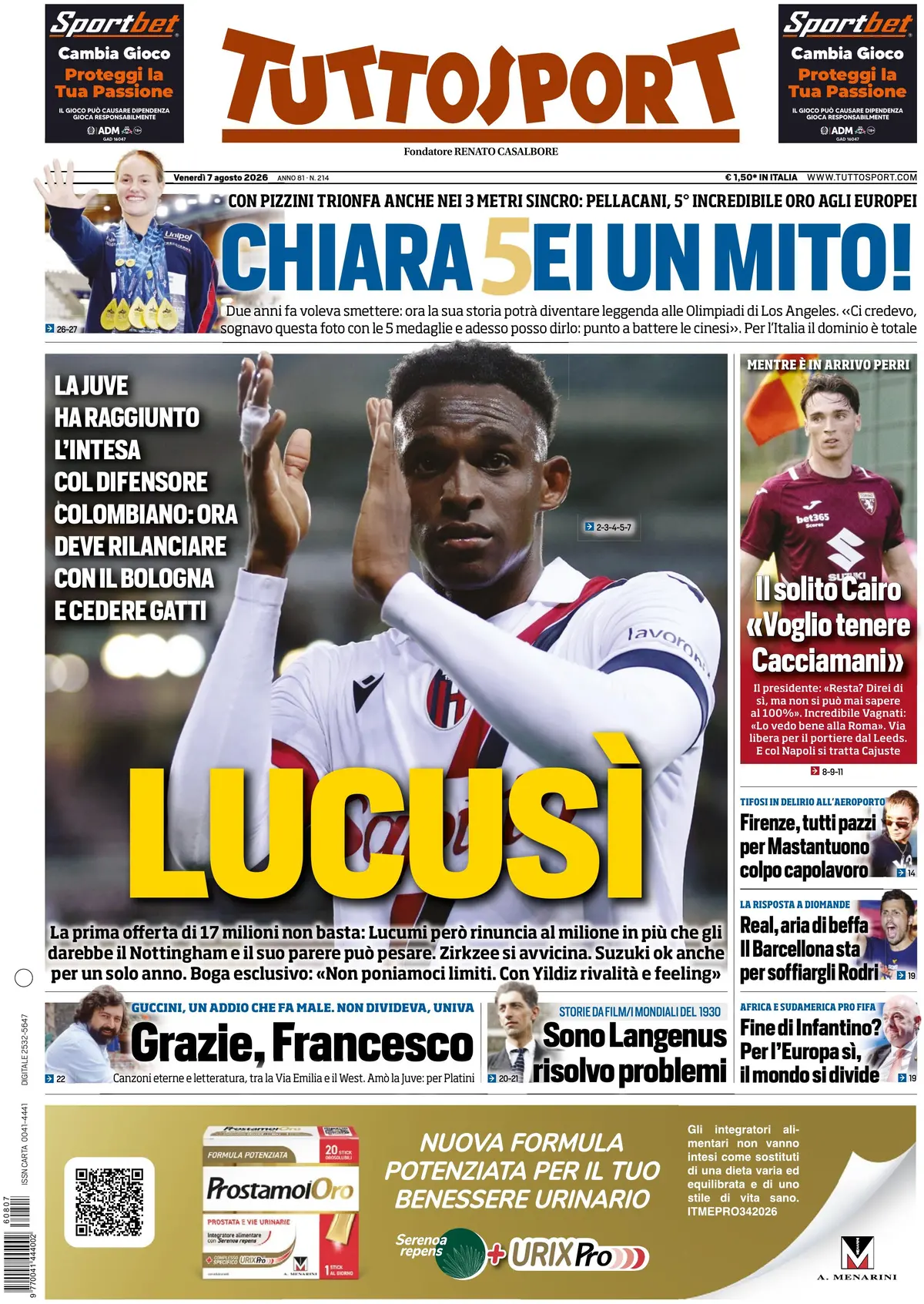 Le prime pagine dei quotidiani sportivi