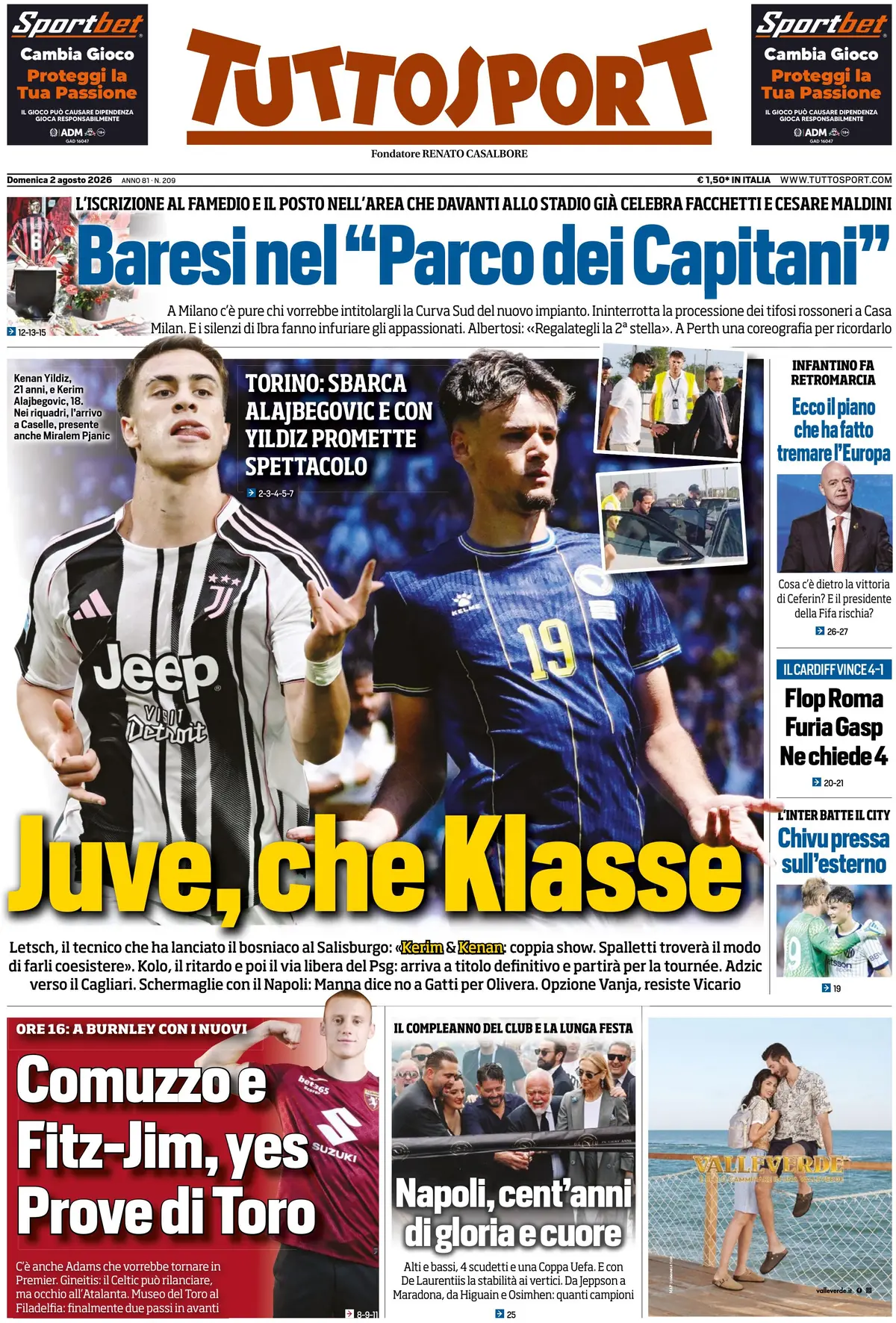 Le prime pagine dei quotidiani sportivi