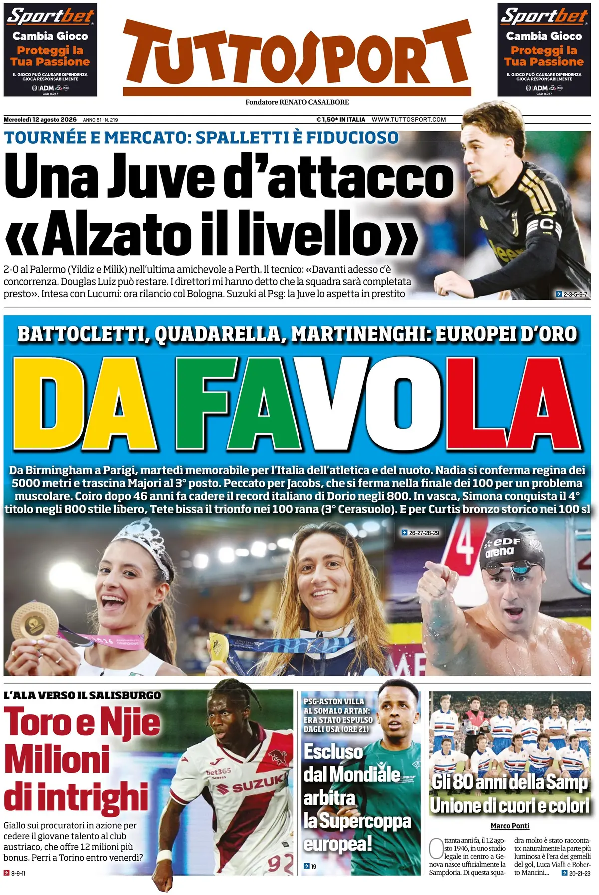 Le prime pagine dei quotidiani sportivi