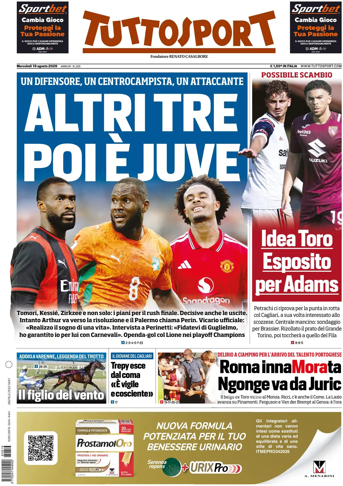 Le prime pagine dei quotidiani sportivi
