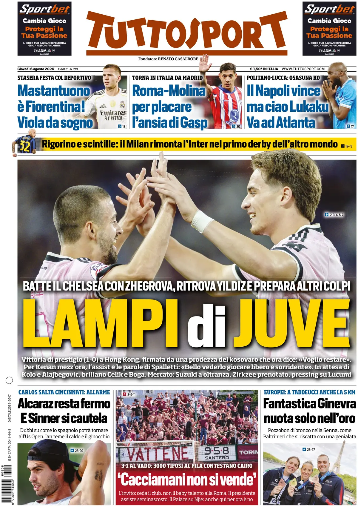 Le prime pagine dei quotidiani sportivi