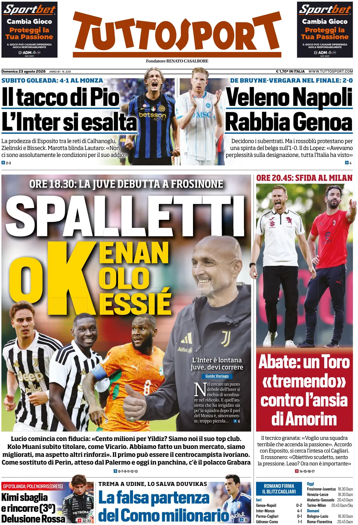 Le prime pagine dei quotidiani sportivi