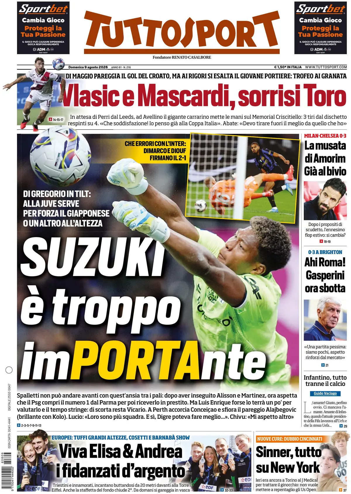 Le prime pagine dei quotidiani sportivi