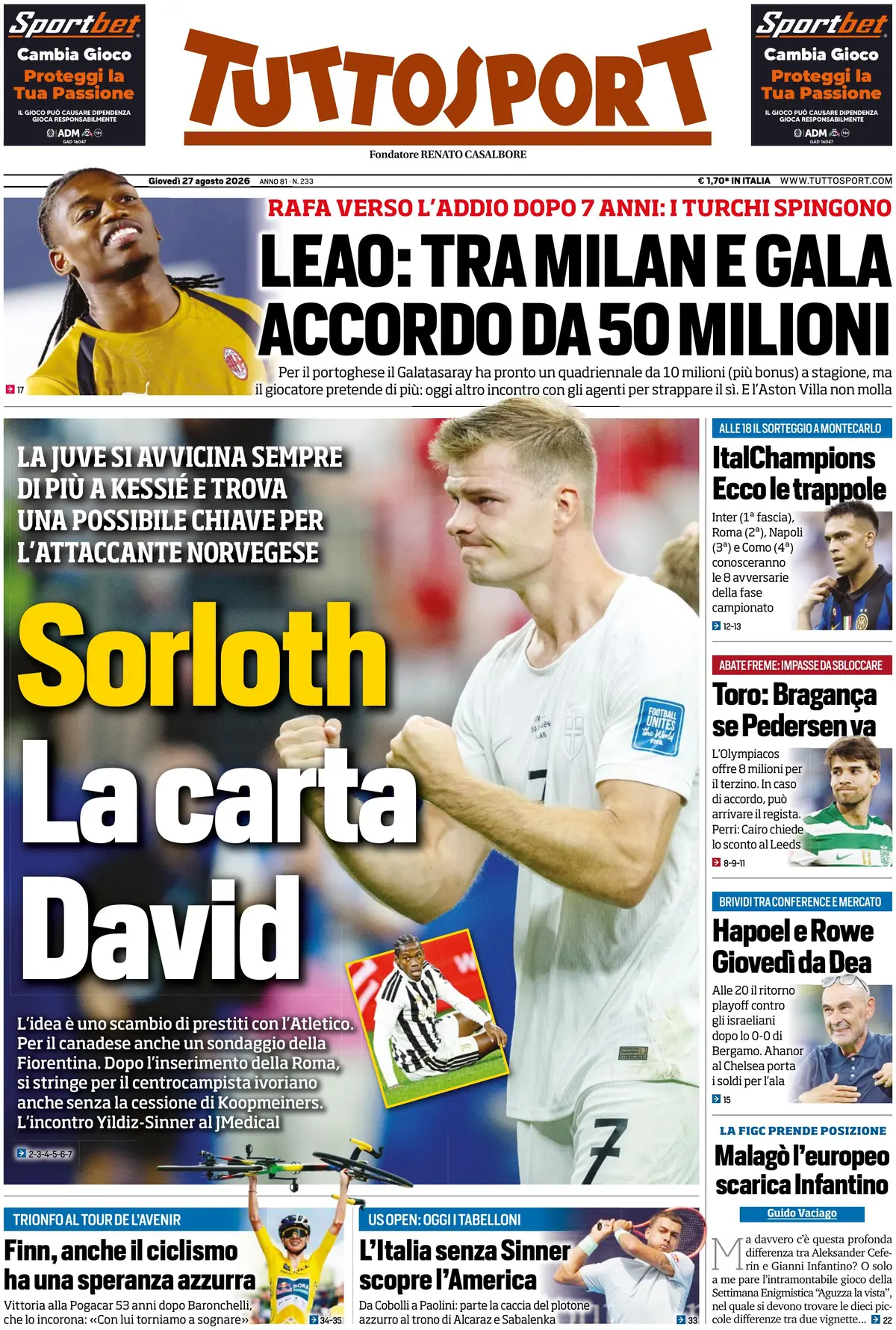 Le prime pagine dei quotidiani sportivi