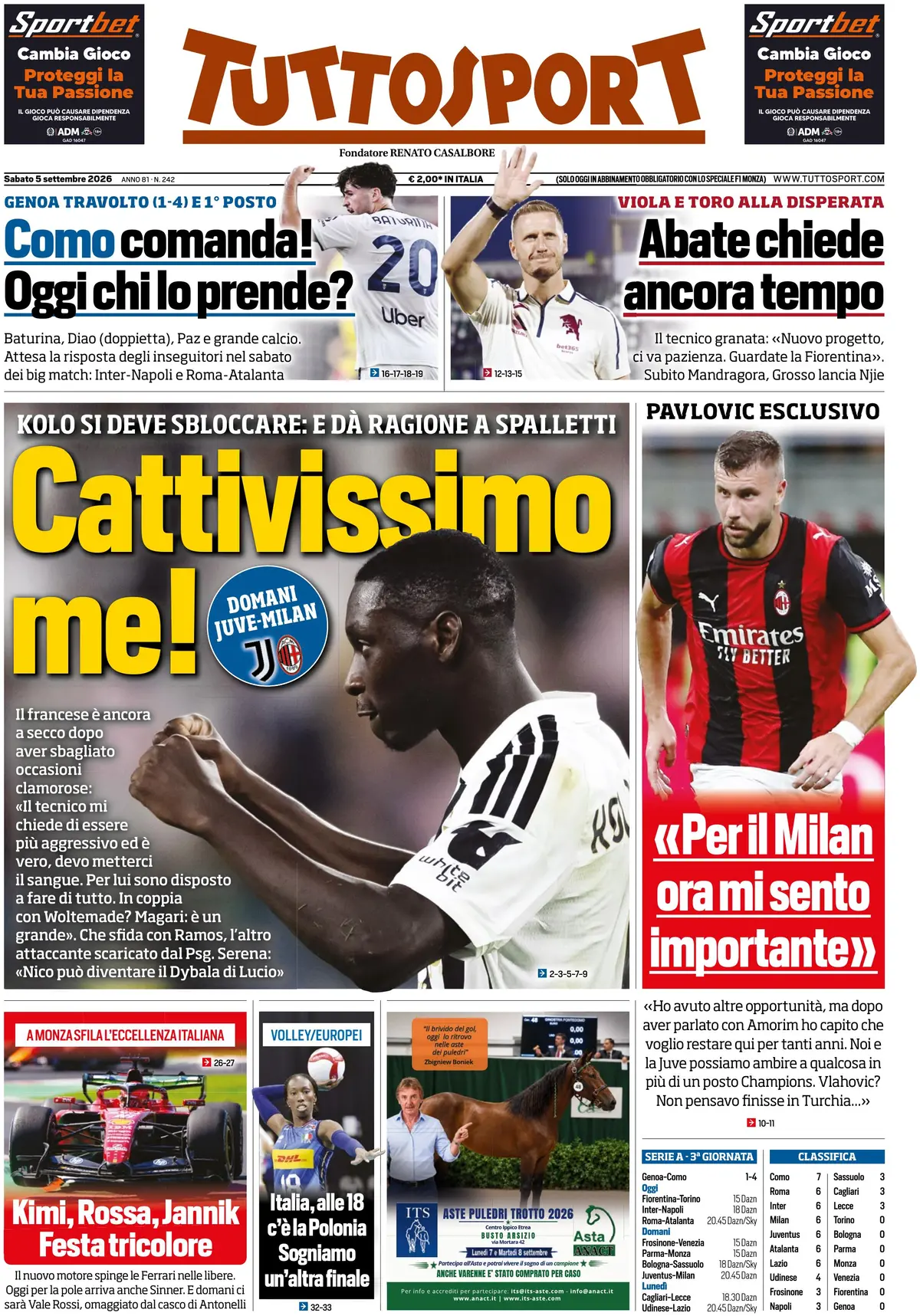 Le prime pagine dei quotidiani sportivi
