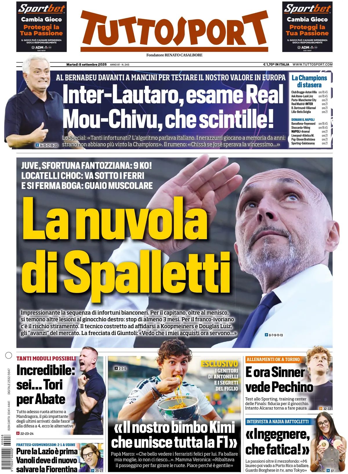 Le prime pagine dei quotidiani sportivi