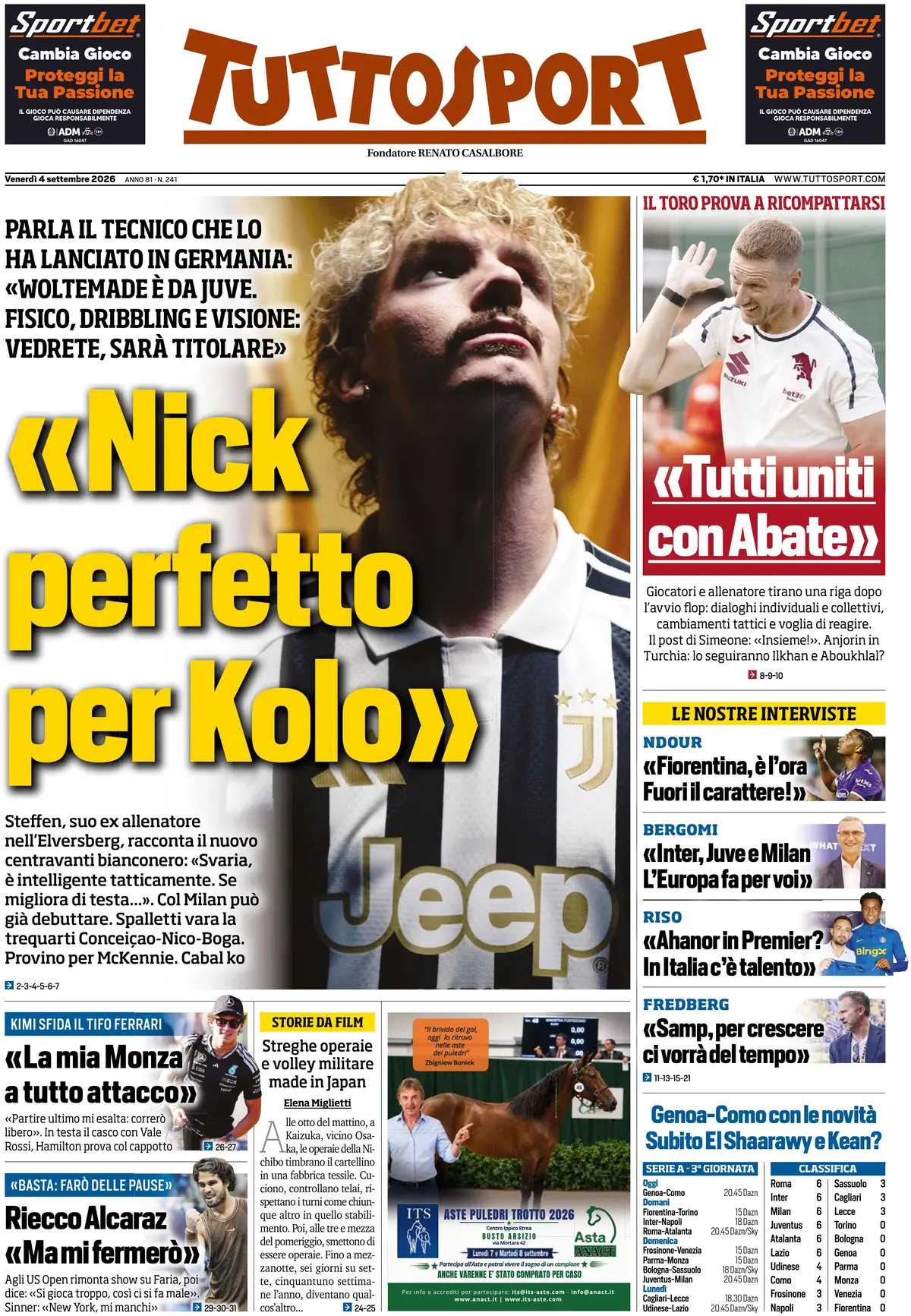Le prime pagine dei quotidiani sportivi