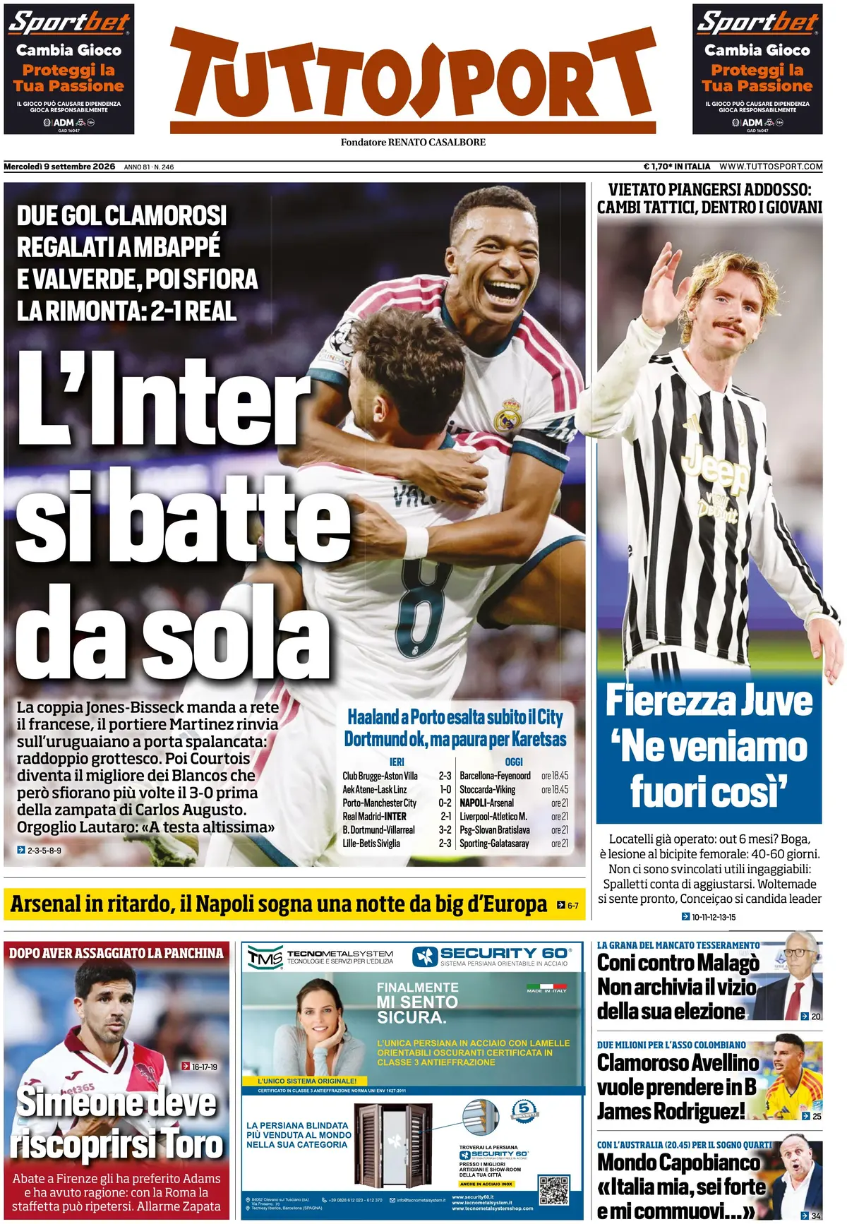 Le prime pagine dei quotidiani sportivi