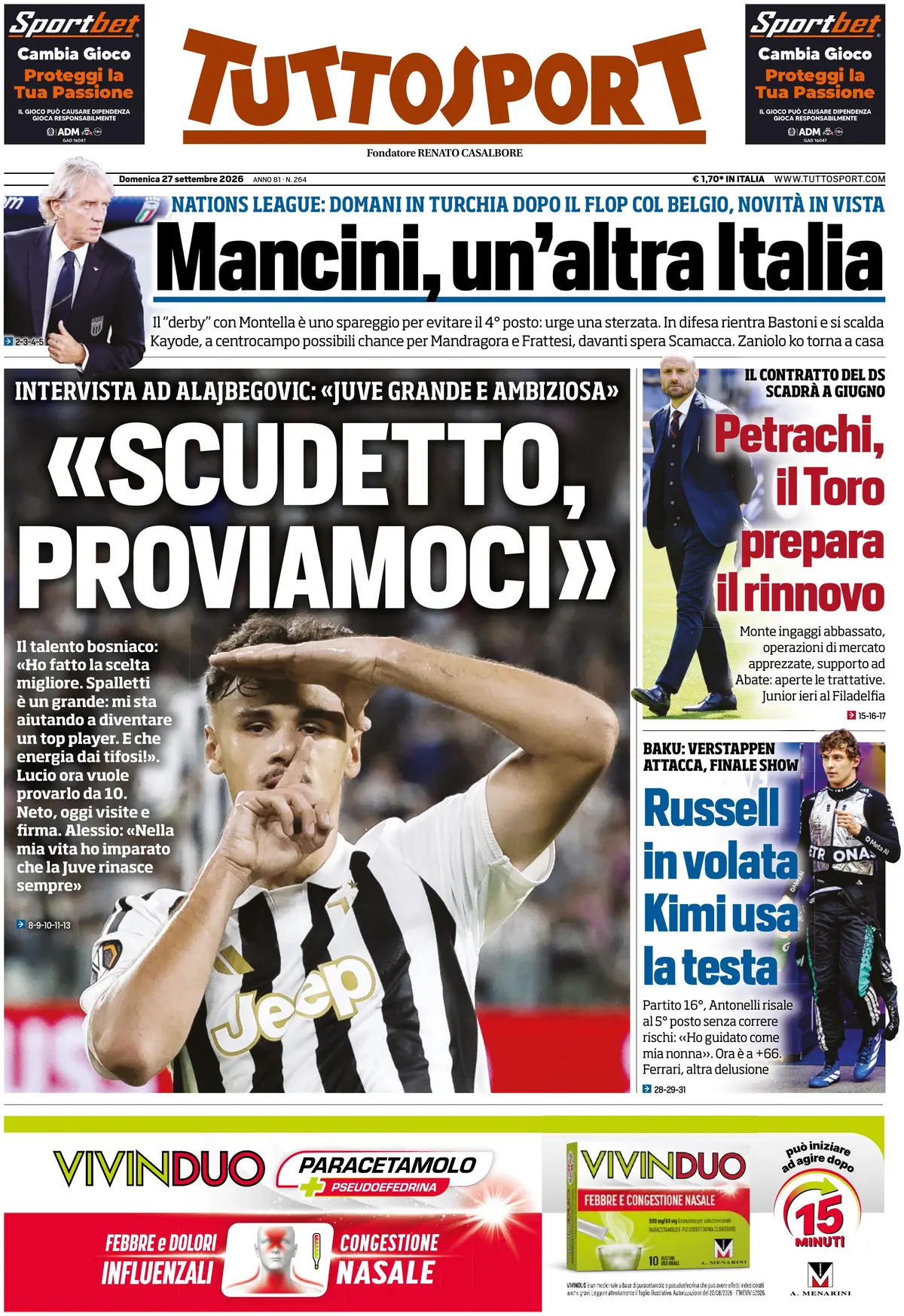 Le prime pagine dei quotidiani sportivi